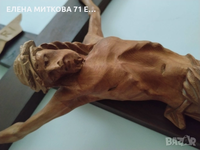 Голям кръст Разпятие Христово изцяло от дърво ръчно изработен, снимка 4 - Икони - 55213466