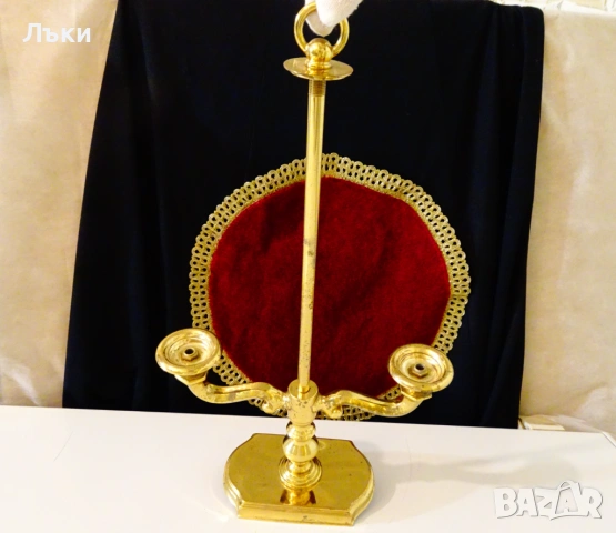 Бронзов свещник,позлата,42 см.,1.2 кг. , снимка 3 - Антикварни и старинни предмети - 54083478