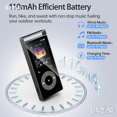 MP3 плеър 90GB Bluetooth 5.3, FM радио, HiFi звук, поддръжка до 128GB, слушалки, снимка 7 - MP3 и MP4 плеъри - 54890941