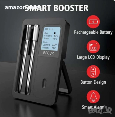 Безжичен термометър за месо BFOUR BF-40 PRO с 2 сонди,Bluetooth със смарт основа,SMART приложение , снимка 5 - Барбекюта - 54388106