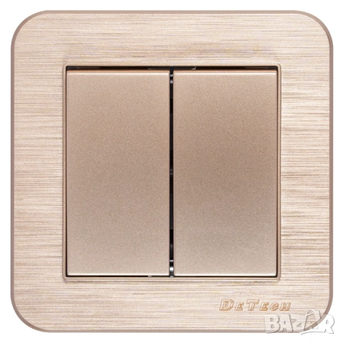 Двоен електрически ключ DeTech DE-9223-02 с рамка, 10A, 250V, IP20, за вграждане, златист, снимка 2 - Други - 55138214