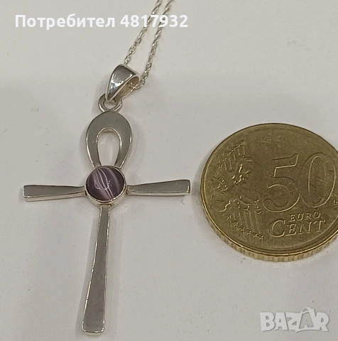 Кръст,сребро с естествен камък тигрово око, снимка 3 - Колиета, медальони, синджири - 54556843