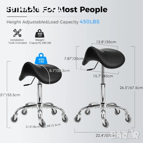 Ергономичен стол тип „седло“, табуретка, регулируем, на колела, кожен, снимка 2 - Столове - 54112865