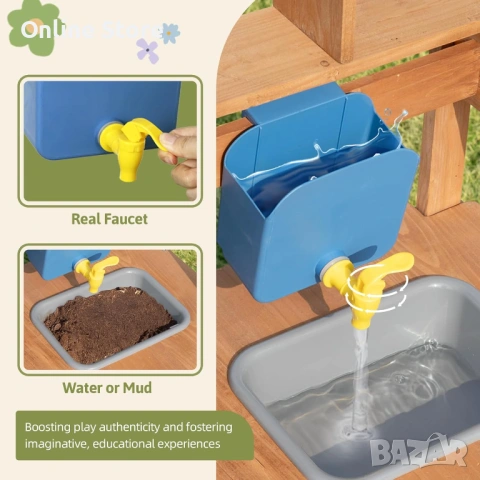 Детска дървена кухня OOOK с навес – масивна ела, аксесоари, за 3+ години, снимка 9 - Образователни игри - 54176394