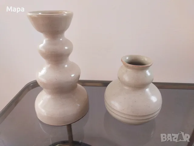 Винтидж керамичен комплект – дизайнерски свещник и ваза 