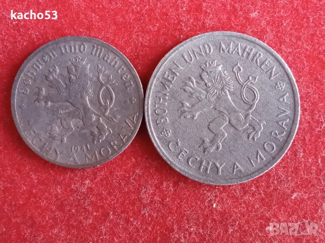 20 хелера, 1 крона 1941-42 г. Бохемия и Моравия., снимка 2 - Нумизматика и бонистика - 54899891