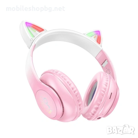 безжични слушалки розови светещи с ушички, снимка 2 - Bluetooth слушалки - 54178946