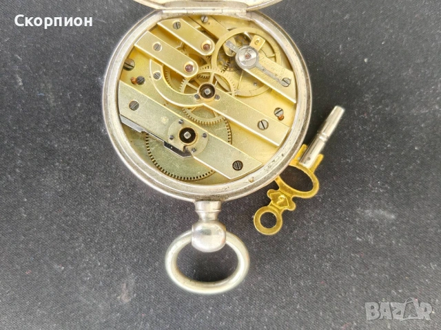 Швейцарски СРЕБЪРЕН джобен часовник 1900г. с ключе - 10 РУБИНА ПРОМОЦИЯ, снимка 5 - Джобни - 50419600
