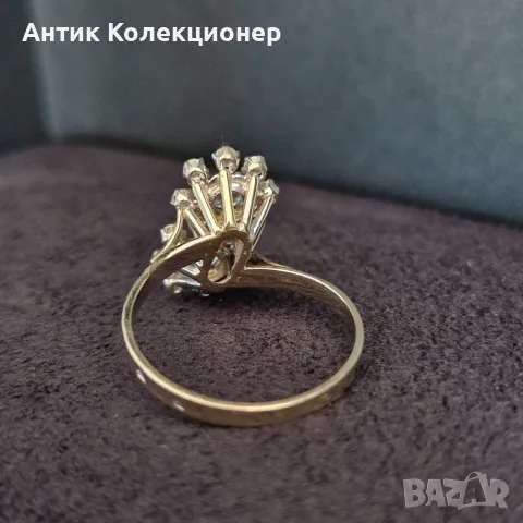 Златен пръстен. 18 Карат. Диаманти. Винтидж, снимка 3 - Пръстени - 55408421
