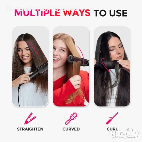 Четка преса за коса TYMO Flat Iron Hair Straightener Brush 2 in 1 200M Ions Ceramic Black, снимка 6 - Преси за коса - 54729180