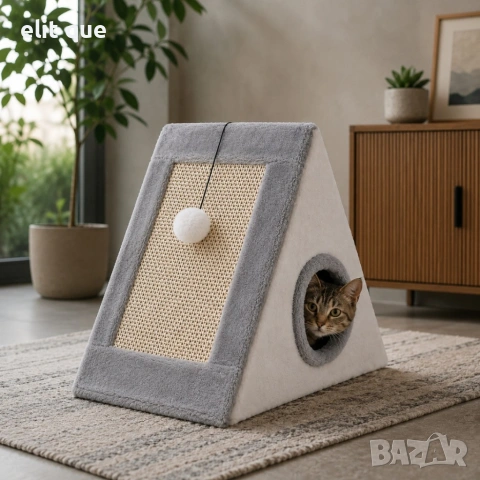 Къщичка за котки 4 в 1 - Драскалка, легло, играчка и уютно скривалище 39 x 45 x 14 cm, снимка 6 - Други стоки за дома - 55183762
