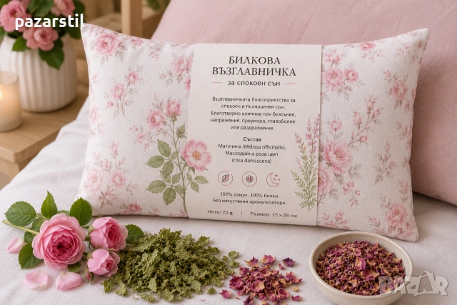 ЛУКСОЗНА БИЛКОВА ВЪЗГЛАВНИЧКА (МАСЛОДАЙНА РОЗА И МАТОЧИНА) 