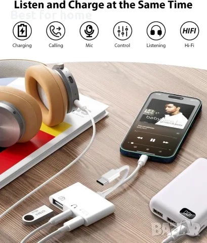 3-в-1 Lightning + USB C към Jack адаптер , снимка 2 - Друга електроника - 55396870