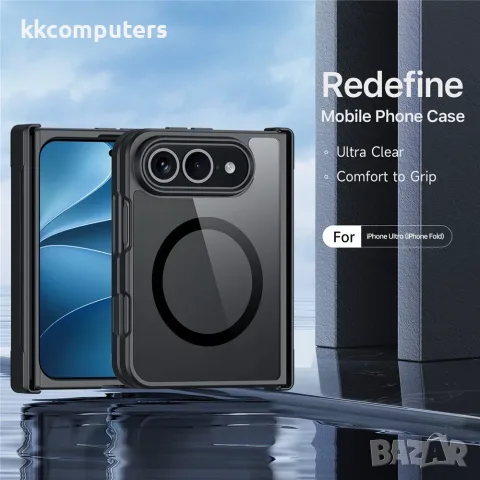 DUX DUCIS Aimo за iPhone Fold Магнитен PC TPU Калъф със Защита на Пантата и Скрийн Протектор – Черен, снимка 3 - Резервни части за телефони - 55320909