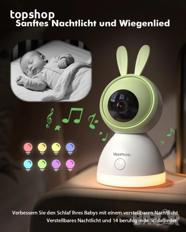 НОВ Запечатан Смарт AI бебефон YESIMOM 1080P – 4.3" Монитор + App Control, 360°  , снимка 3 - Бебефони - 54575373