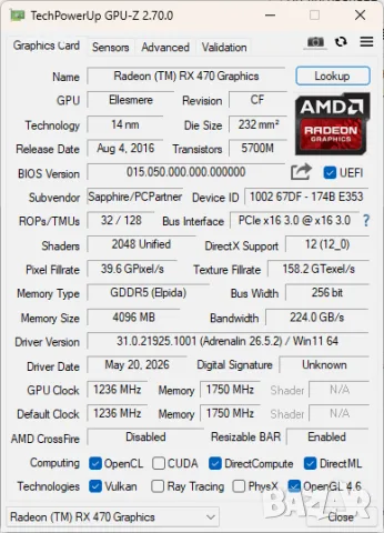 Sapphire NITRO RX 470 4GB