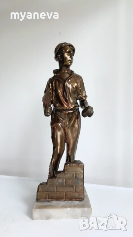 "Колхозник", бронзова, стара статуетка от СССР. , снимка 3 - Статуетки - 54183906
