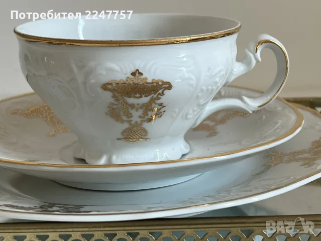 Троен сет порцелан с позлата, снимка 3 - Чаши - 55569923