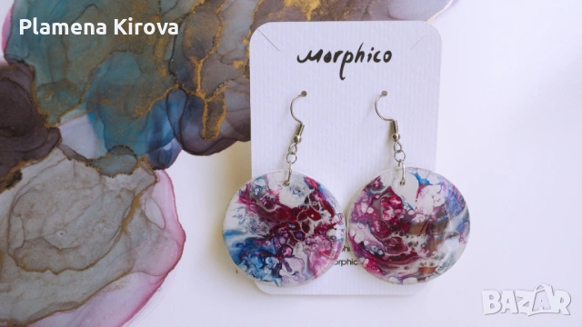 Акрилни обеци | Ръчна изработка, снимка 3 - Обеци - 54281251