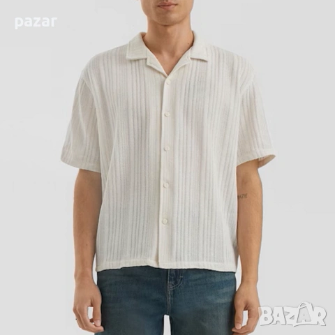 ZARA плетена мрежеста мъжка риза с къс ръкав нова, размер S, бежова