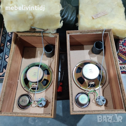 Винтидж тонколони с дървен корпус и предни решетки от плетен ратан, снимка 7 - Антикварни и старинни предмети - 54031093