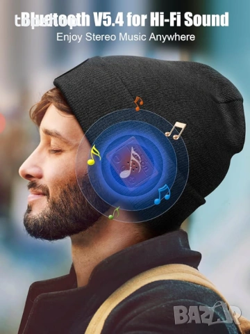 Чисто нова Зимна шапка UNBON с Bluetooth 5.4 слушалки и LED челник, Черна, снимка 3 - Шапки - 54895685
