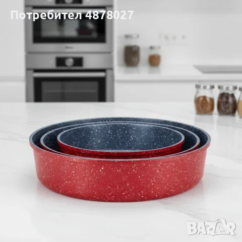 Кръгла тава за печене Oliver Voltz OV54322B28/30/32 см – керамично-мраморно покритие, снимка 2 - Съдове за готвене - 55516999