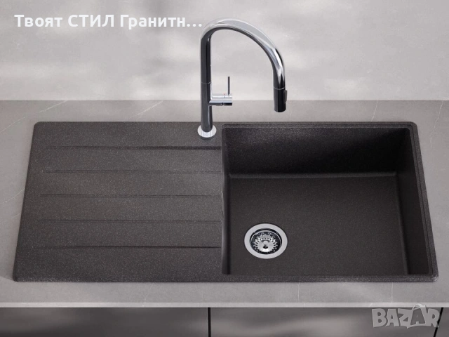Графит кухненска мивка от гранит Копенхаген 1000x500 Top 60, снимка 7 - Мивки - 55123791