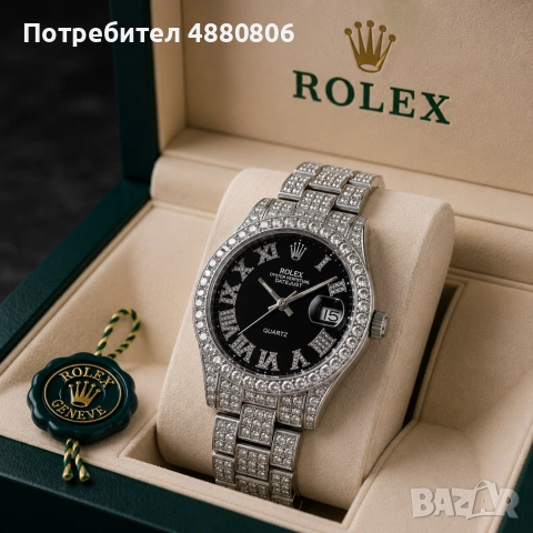 🖤 Сребрист дамски часовник Rolex стил с черен циферблат