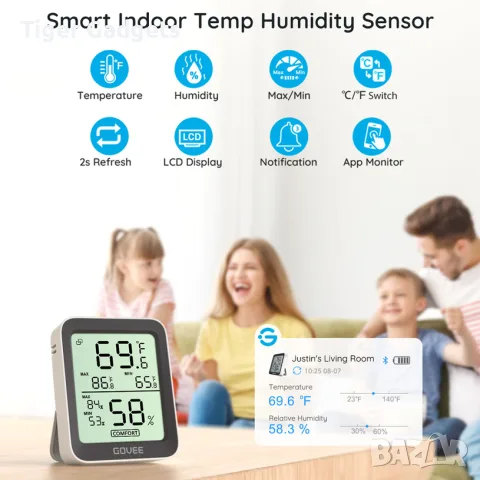 Govee H5075 Bluetooth термометър и хигрометър с LCD дисплей и приложение Govee Home, снимка 2 - Друга електроника - 55587226