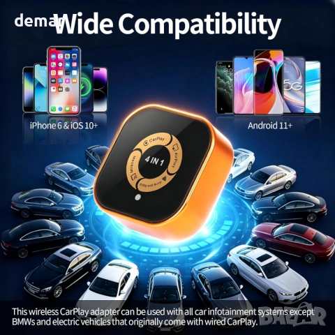 4 в 1 Безжичен CarPlay и Android Auto адаптер с AirPlay и Mirror Link, снимка 2 - Аксесоари и консумативи - 54881161