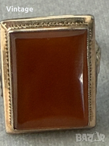 Разкошен сребърен позлатен пръстен с естествен камък Сердолик  , снимка 5 - Пръстени - 54306439