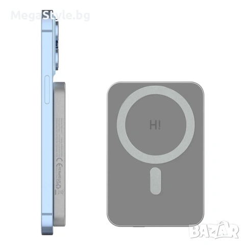 Външна батерия Hinovo Magnetic Wireless 5000mAh, 15W, Съвместима с MagSafe, Type-C кабел, Сив, снимка 3 - Външни батерии - 55162945