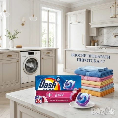 Dash Platinum PODS Touch of Lenor Jasmin & Rose de Mai Капсули за пране с аромат на жасмин и майска 