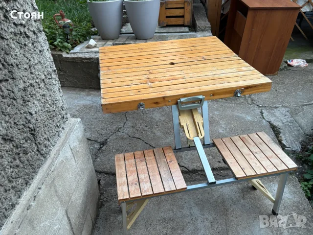 сгъваема дървена маса със столове, снимка 2 - Маси - 55508489