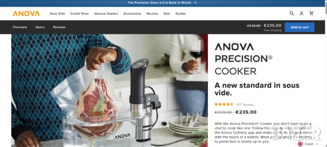 су вид бавно готвене Anova Precision Cooker Sous Vide 1000W с WiFi - НОВ - ЗАВОДСКИ ЗАПЕЧАТАН, снимка 7 - Други - 55236775