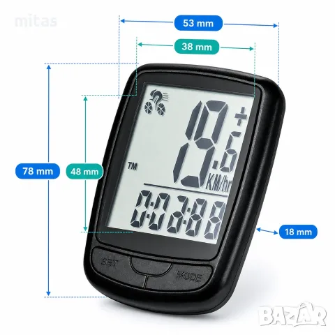 Велокомпютър с 19 функции, LCD дисплей, LED подсветка, Безжичен, 78 × 53 × 18 мм, снимка 7 - Аксесоари за велосипеди - 55293902