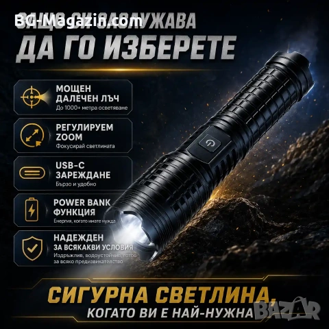 Мощен далекобоен лазерен прожектор LED фенер Power Bank USB за лов риболов къмпинг туризъм работа, снимка 6 - Къмпинг осветление - 51017266
