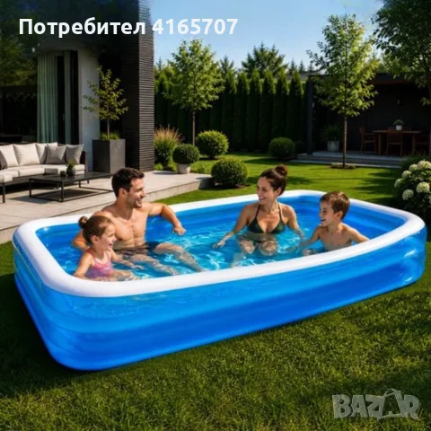 Надуваем басейн за градина XXL 305x183x50 см, голям правоъгълен семеен басейн за деца и възрастни, 8, снимка 2 - Басейни и аксесоари - 55314016