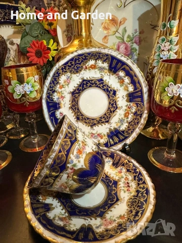 ☕ Crown Staffordshire Edwardian England circa 1907 – Троен сет „Кобалт & Злато“, снимка 9 - Други - 54026106