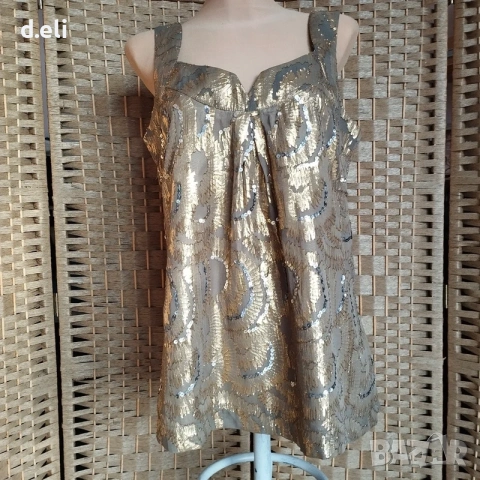 Miss me collection. Size M Златист топ от Коприна, снимка 2 - Корсети, бюстиета, топове - 54437538