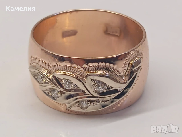 Руско злато. Пръстен с брилианти , снимка 2 - Пръстени - 55258467