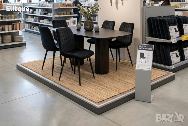 Кадифен трапезен стол с метални крака, до 120 кг, Черен