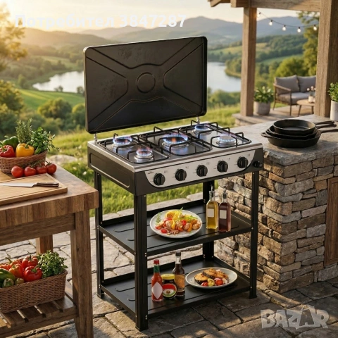 Газова печка HOMELUX с 5 котлона и стелаж на два етажа, , снимка 6 - Котлони - 54213274