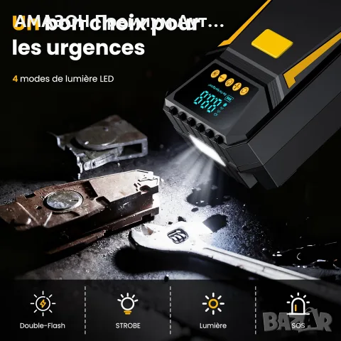 Мощен преносим компресор за въздух/12V/150 PSI/HD дисплей/LED светлина,автомобили/велосипеди/топки, снимка 5 - Аксесоари и консумативи - 55313131
