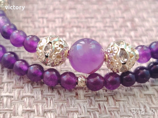 ✨ Amethyst Aura ✨ Ръчно изработена гривна с естествен аметист, снимка 3 - Гривни - 54093829