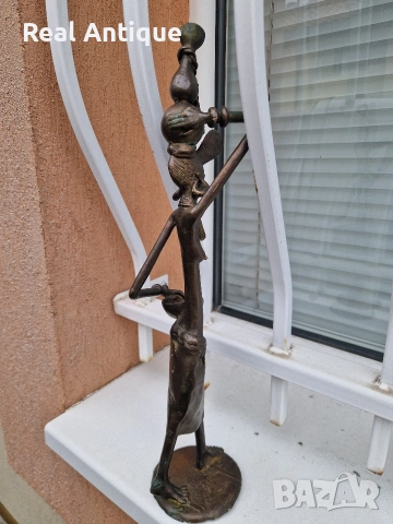 Страхотна антикварна африканска бронзова фигура статуетка пластика , снимка 8 - Статуетки - 54214186