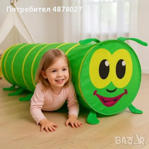 Детски тунел Гъсеница 178x48 см – Сгъваема палатка за пълзене и игра у дома и в градината, 2-14 годи, снимка 5 - Други - 55409343