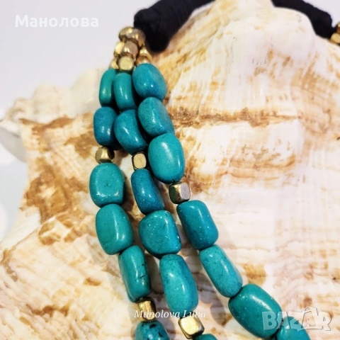 Много редово колие, изработено от камък тюркоаз., снимка 3 - Колиета, медальони, синджири - 54130192