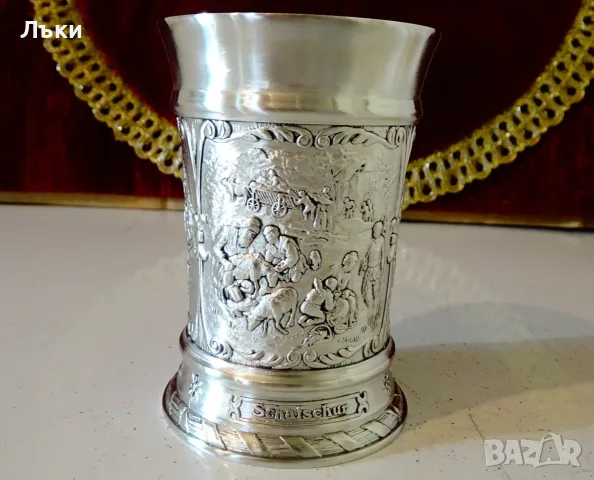 Калаена чаша с колоритни селски сцени. , снимка 3 - Антикварни и старинни предмети - 55531125